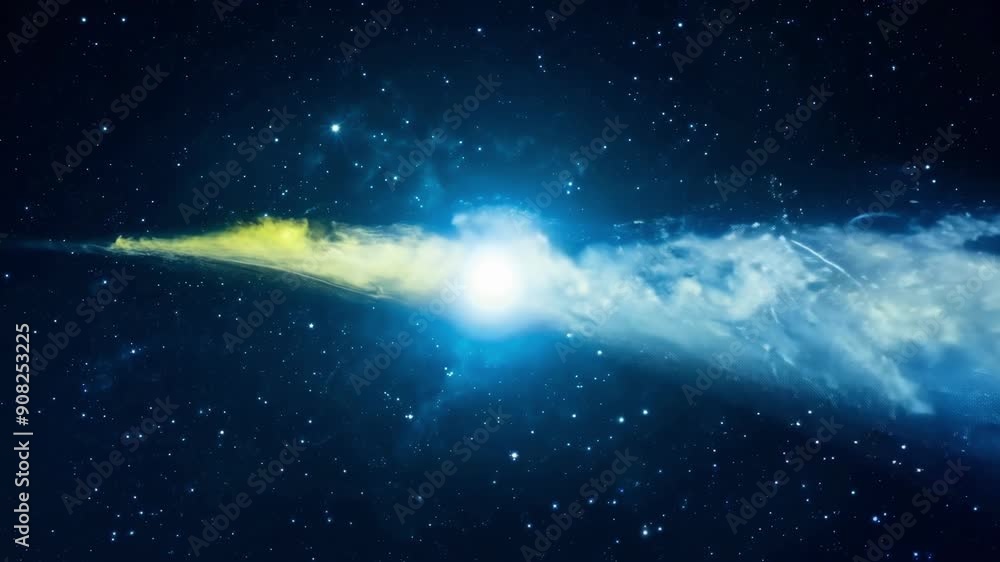 Poster a cosmic dance between earth and the comet as they pass by each other in a celestial waltz leaving a