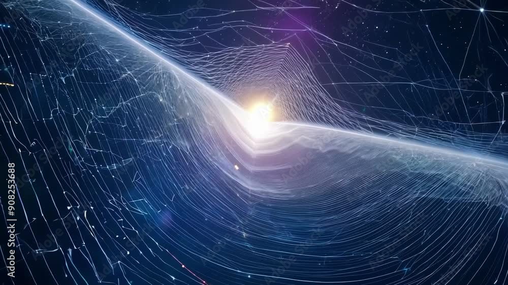Poster a cosmic spiderweb with each gossamerlike thread representing the pull of dark matter and the gravit