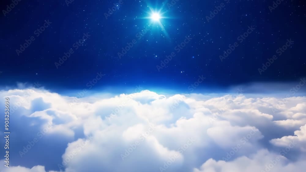 Poster a heavenly view of ling stars casting their light on a dreamy layer of clouds floating below.