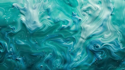Obraz premium Abstract swirling liquid with bubbles in blue and green tones.