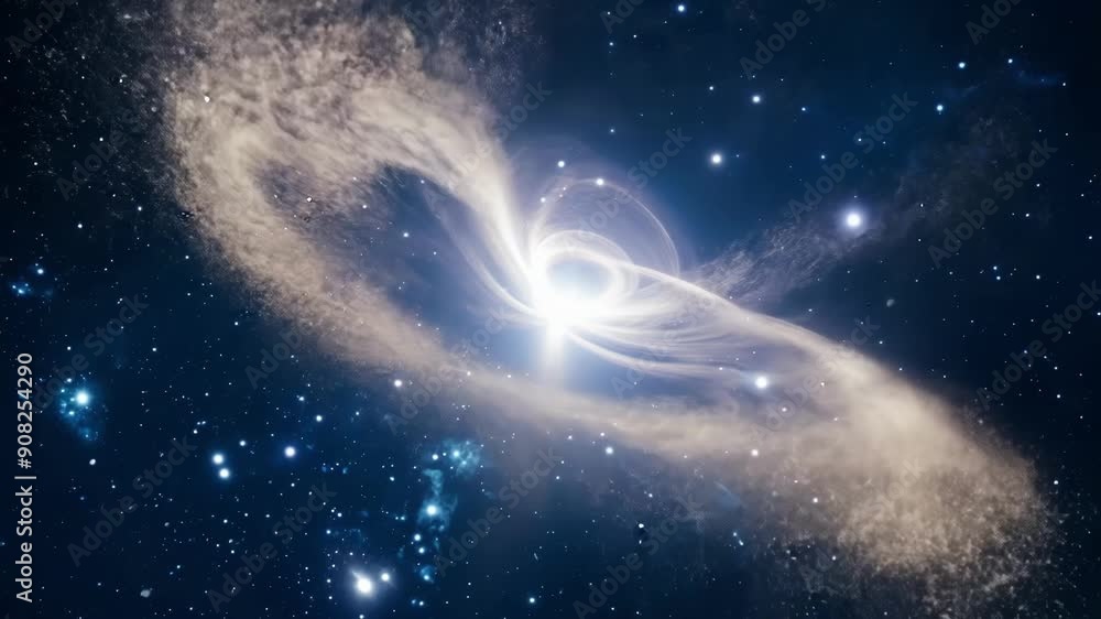 Poster bursts of interstellar dust erupt from the center of a nebula creating a spectacular display as they