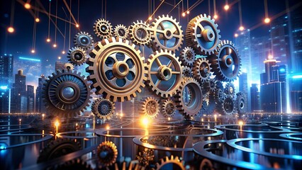 Cybernetic Symphony: A Tapestry of Interlocking Gears in a Digital Metropolis  Generative AI