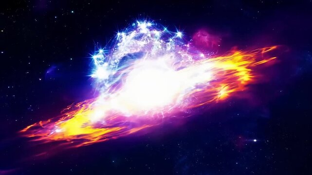 A sequence of brilliant colorful supernovas illuminating the darkness and hinting at the incredible forces at work during the dawn of the universe.