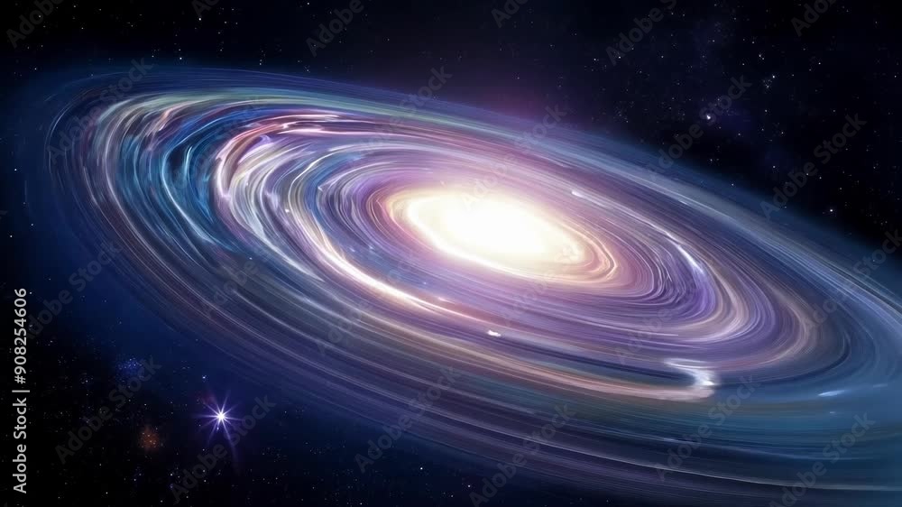 Poster in the depths of outer space a galaxy begins to stretch and distort as it is pulled by the invisible