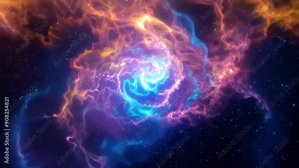 Poster gliding through a maze of fluorescent hues as if the very fabric of space itself is alive and pulsat