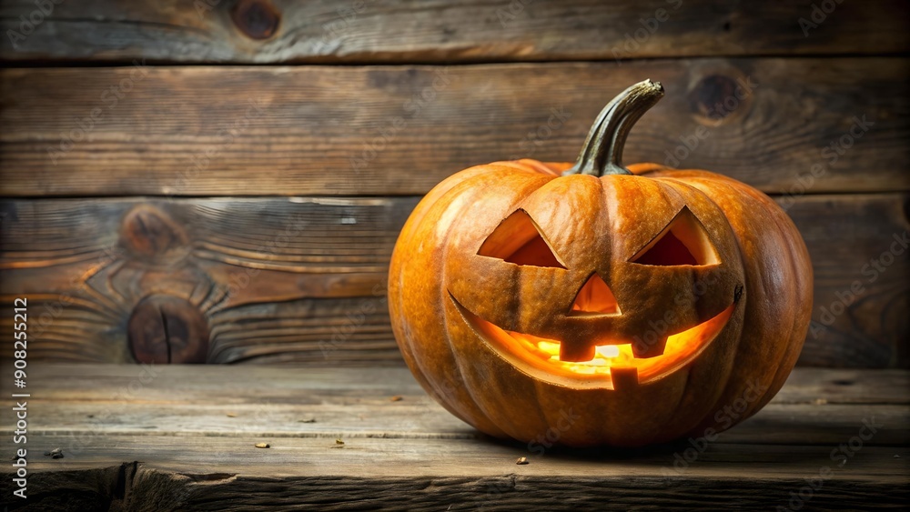 Poster smiling pumpkin with rustic texture generative ai