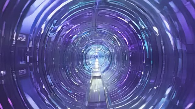 The camera flies through a seemingly endless tunnel of mirrors creating a sense of being lost in a maze of reflections.