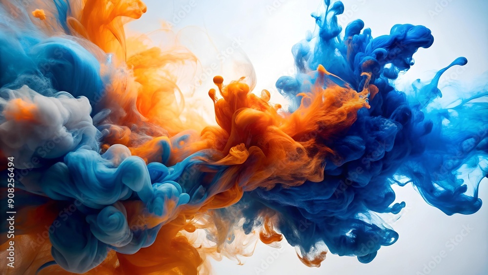 Poster abstract ink symphony in azure and tangerine ai generated