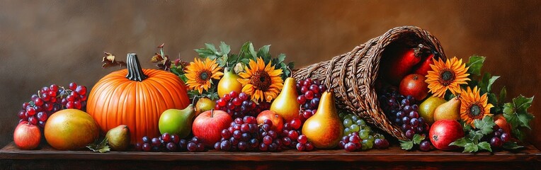 Rustic Autumn Harvest with Pumpkin and Sunflowers