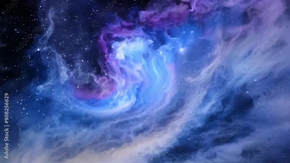Wall mural gliding over a tranquil nebula its swirling hues of blue and purple creating a mesmerizing and ether