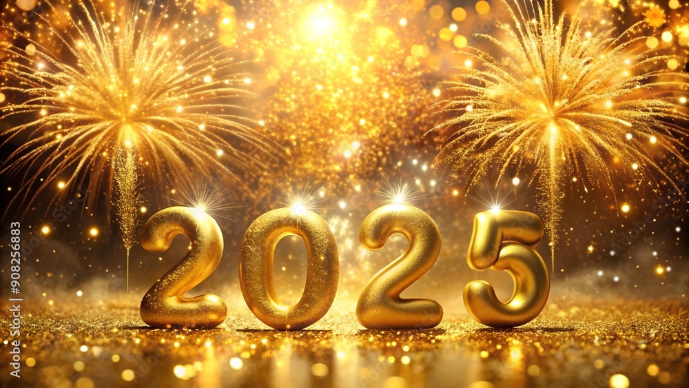Poster golden cascade: 2025 floats down in a shower of fireworks and confetti generative ai
