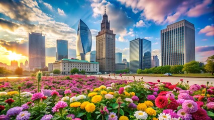 Jarzmianka Blossoms in a Futuristic Cityscape  Generative AI