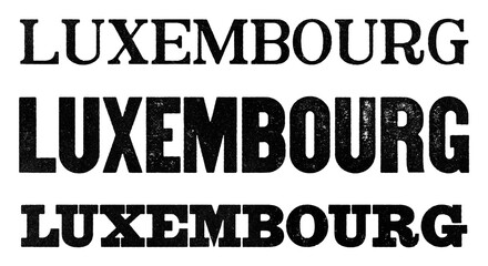 Luxembourg country name written in distressed vintage serif, sans serif and slab serif styles isolated on transparent background
