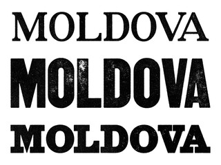 Moldova country name written in distressed vintage serif, sans serif and slab serif styles isolated on transparent background