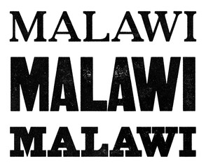 Malawi country name written in distressed vintage serif, sans serif and slab serif styles isolated on transparent background