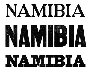 Namibia country name written in distressed vintage serif, sans serif and slab serif styles isolated on transparent background