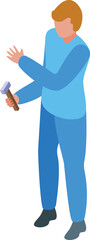 Handyman holding hammer and gesturing, isometric illustration of construction worker