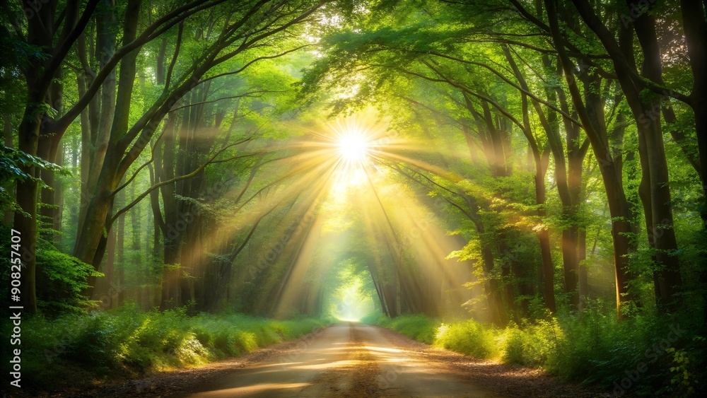 Poster a tunnel of light through a forest canopy generative ai