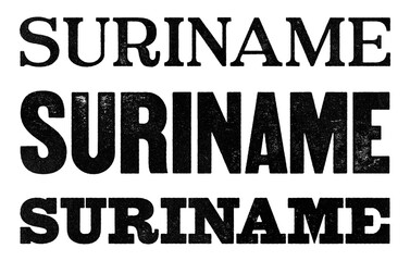 Suriname country name written in distressed vintage serif, sans serif and slab serif styles isolated on transparent background