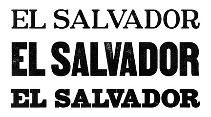 El Salvador country name written in distressed vintage serif, sans serif and slab serif styles isolated on transparent background