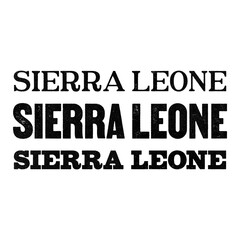 Sierra Leone country name written in distressed vintage serif, sans serif and slab serif styles isolated on transparent background