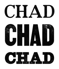 Chad country name written in distressed vintage serif, sans serif and slab serif styles isolated on transparent background