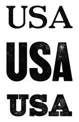 The United States of America country name written in distressed vintage serif, sans serif and slab serif styles isolated on transparent background