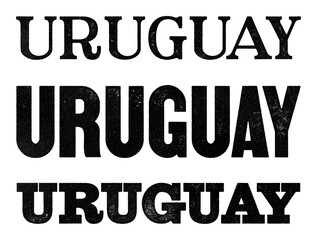 Uruguay country name written in distressed vintage serif, sans serif and slab serif styles isolated on transparent background