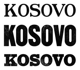 Kosovo country name written in distressed vintage serif, sans serif and slab serif styles isolated on transparent background