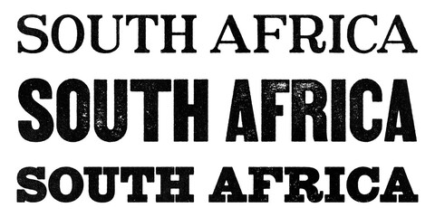 South Africa country name written in distressed vintage serif, sans serif and slab serif styles isolated on transparent background