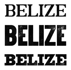 Belize country name written in distressed vintage serif, sans serif and slab serif styles isolated on transparent background