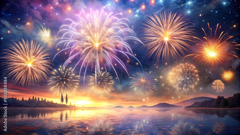 Poster 2025: a reflection of dreams and aspirations with fireworks and confetti ai generated