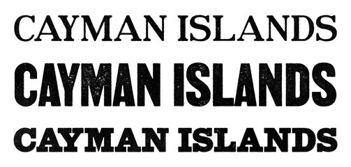 The Cayman Islands country name written in distressed vintage serif, sans serif and slab serif styles isolated on transparent background