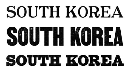 South Korea country name written in distressed vintage serif, sans serif and slab serif styles isolated on transparent background