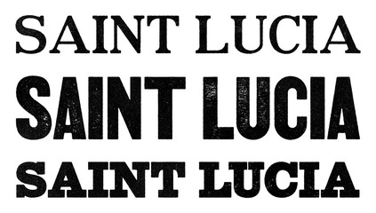 Saint Lucia country name written in distressed vintage serif, sans serif and slab serif styles isolated on transparent background