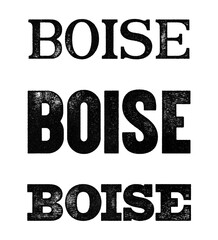 Boise city name written in distressed vintage serif, sans serif and slab serif styles isolated on transparent background