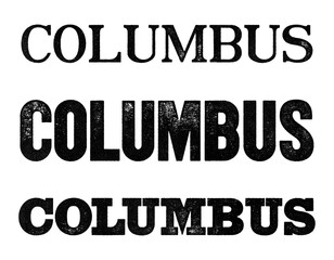 Columbus city name written in distressed vintage serif, sans serif and slab serif styles isolated on transparent background