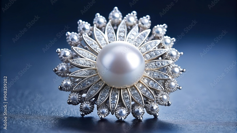 Poster a touch of color: a diamond broach with a single pearl, enhancing the classic with a pop of color ge