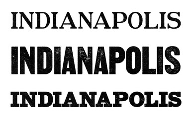 Indianapolis city name written in distressed vintage serif, sans serif and slab serif styles isolated on transparent background