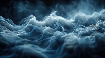 Fototapeta premium Crystal-clear photo of smoke trails creating intricate ethereal shapes on a dark background, highlighting the soft, undulating patterns and the transparency of the smoke