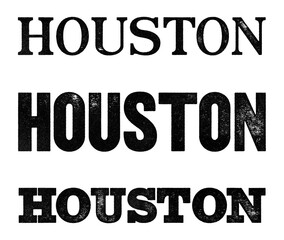 Houston city name written in distressed vintage serif, sans serif and slab serif styles isolated on transparent background