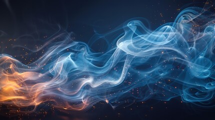 Obraz premium Crystal-clear image of smoke trails forming elegant, ethereal shapes on a dark background, with detailed focus on the flowing and translucent nature of the smoke