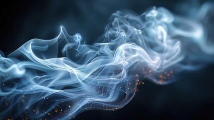 Fototapeta premium Crystal-clear capture of smoke trails creating elegant, ethereal patterns on a dark background, with a focus on the soft, intricate details and flowing motion of the smoke