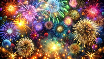 Fototapeta premium 2025: A Tapestry of Color and Light with Fireworks and Confetti Generative AI