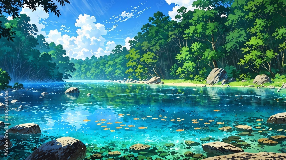 Wall mural mystical river enchanted river with magical properties anime