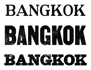 Bangkok city name written in distressed vintage serif, sans serif and slab serif styles isolated on transparent background