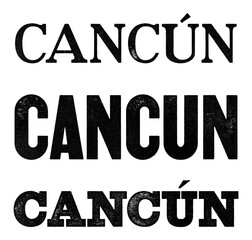 Cancún city name written in distressed vintage serif, sans serif and slab serif styles isolated on transparent background