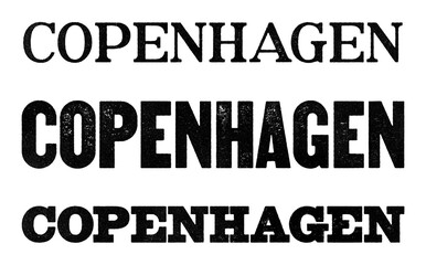 Copenhagen city name written in distressed vintage serif, sans serif and slab serif styles isolated on transparent background