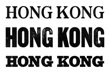 Hong Kong city name written in distressed vintage serif, sans serif and slab serif styles isolated on transparent background