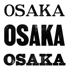 Osaka city name written in distressed vintage serif, sans serif and slab serif styles isolated on transparent background